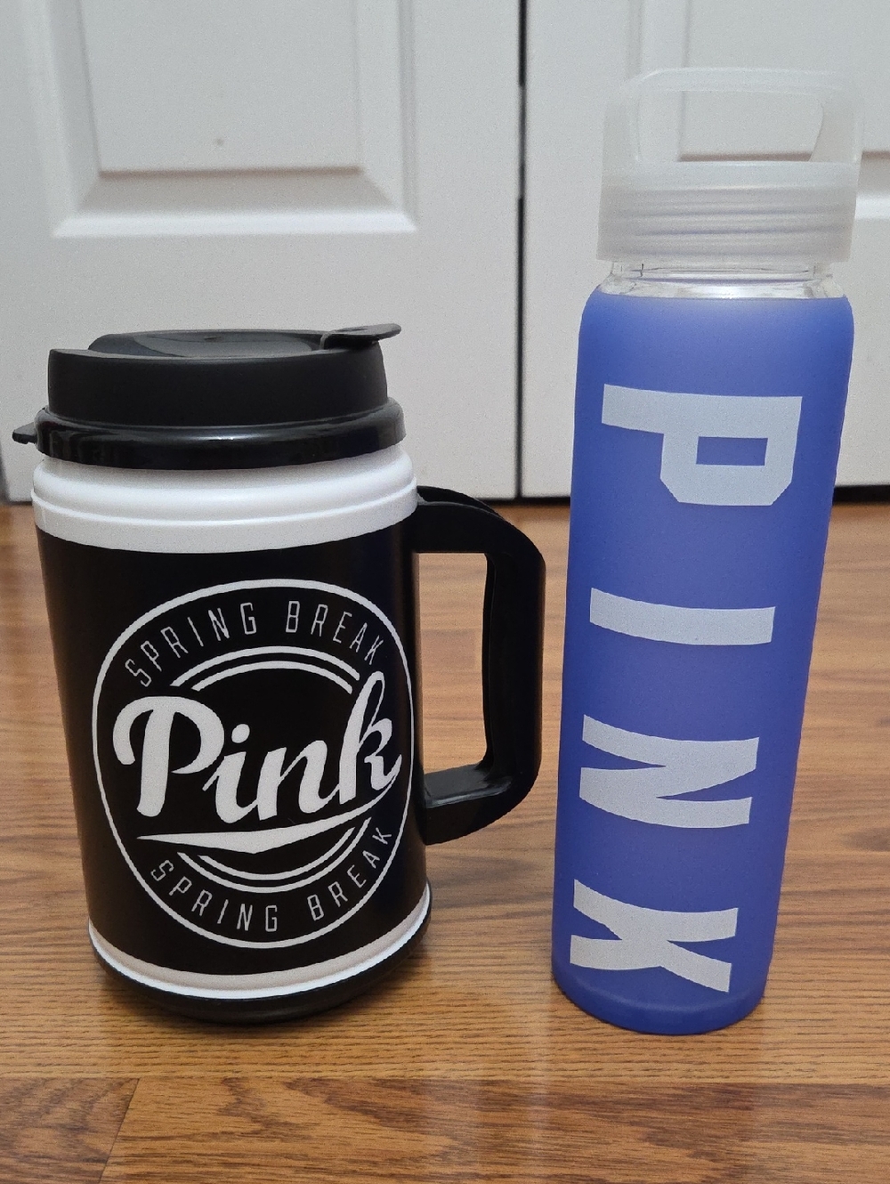 Victoria's Secret PINK "Chug Mug" & Silicone Sleeve Glass Water Bottle Bundle